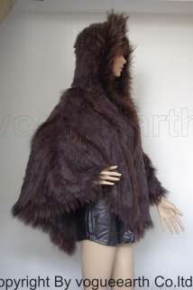8760 real raccoon rabbit fur hood grey vest/shawl/cape  