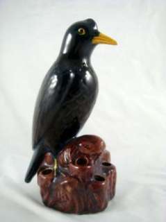 Vintage Ceramic Black Crow Raven Bird Decorative Figurine Bud Vase 7 5 