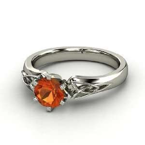  Fiona Ring, Round Fire Opal 14K White Gold Ring: Jewelry