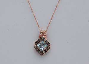   Chocolate Diamond Aquamarine Pendant Necklace 14KT rose gold NEW