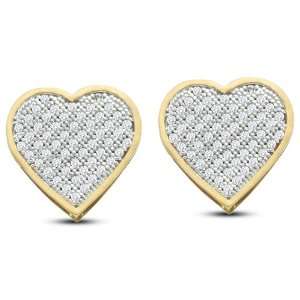 com 10K Yellow Gold Micro Pave Set Round Diamond Heart Stud Earrings 