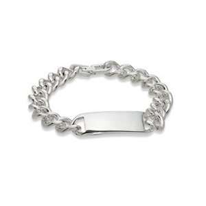 Curb Chain ID Bracelet   9 Mens Stainless Steel with Silver Plate 