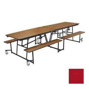   12 Mobile Cafeteria Bench Unit With Plywood Top, Red 