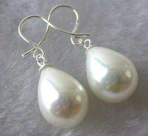 12X16MM White Shell Pearl Drop Earrings AAA+  
