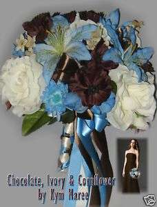 Blue & Chocolate Silk Wedding Bouquets, Truffle Bouquet  