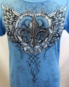 VOCAL BlueTattoo Fleur de Lis Rhinestone Shirt Top NEW  
