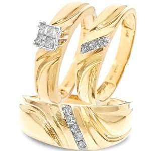 Carat T.W. Round Princess Cut Diamond His & Hers Trio Matching Ring 