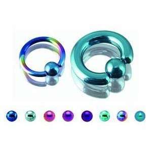 Rainbow Titanium Captive Bead Ring with Steel Ball   10G (2.6mm)   3/8 