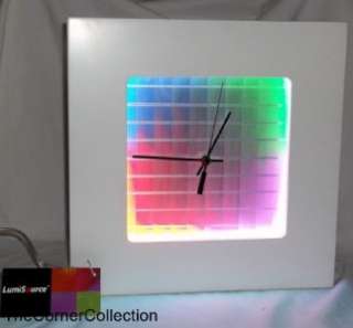 SQUARE WHITE WOOD W/ NEON LIGHTS WALL CLOCK  