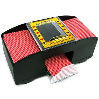   battery operated. It shuffles standard or bridge sized playing cards