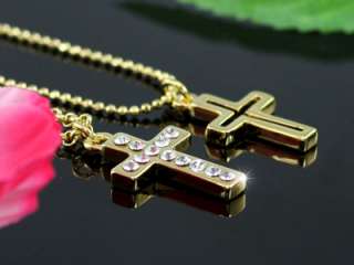 double cross gold necklace use swarovski crystal sn202