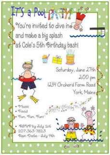 Personalized POOL PARTY SWIMMING Birthday Invitations  