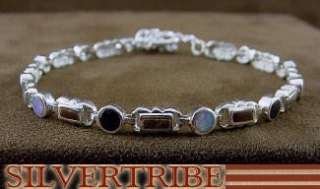 Tiger Eye & Created Opal Sterling Silver Link Bracelet  