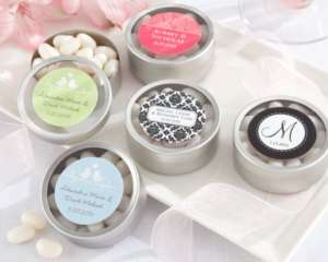 36 Personalized Round Silver Wedding Favor Tins Lot  