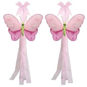 Dark Pink (Fuchsia) Green Pink Hailey Butterfly Curtain Tieback Pair 