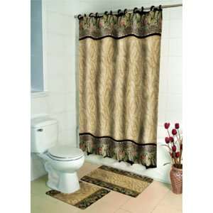   SHOWER CURTAIN, FABRIC COVERED RINGS, AREA RUG & CONTOUR RUG SET Home