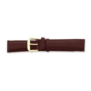   19mm Brown Smooth Leather Gold tone Buckle Watch Band Size 19 Jewelry