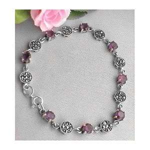    Sterling Silver Marcasite and Round Amethyst Bracelet Jewelry