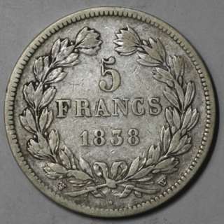 1838 W FRANCE Louis Philippe silver 5 francs (LILLE Mint)  