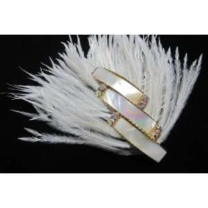   NEW White Ostrich Feather Vintage Jewelry Hair Comb, Limited.: Beauty