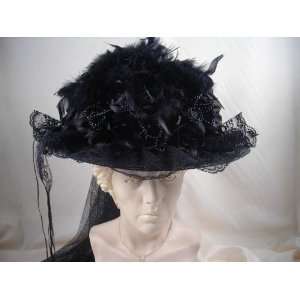   627 Halloween Ladies All Black Victorian Touring Hat 