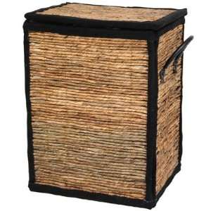  Banana Leaf Woven Folding Storage Hamper with Faux Leather 