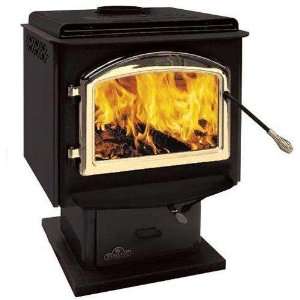   Wood Burning Stove with Pedestal   Enamel Black   Gold Plated Louvers